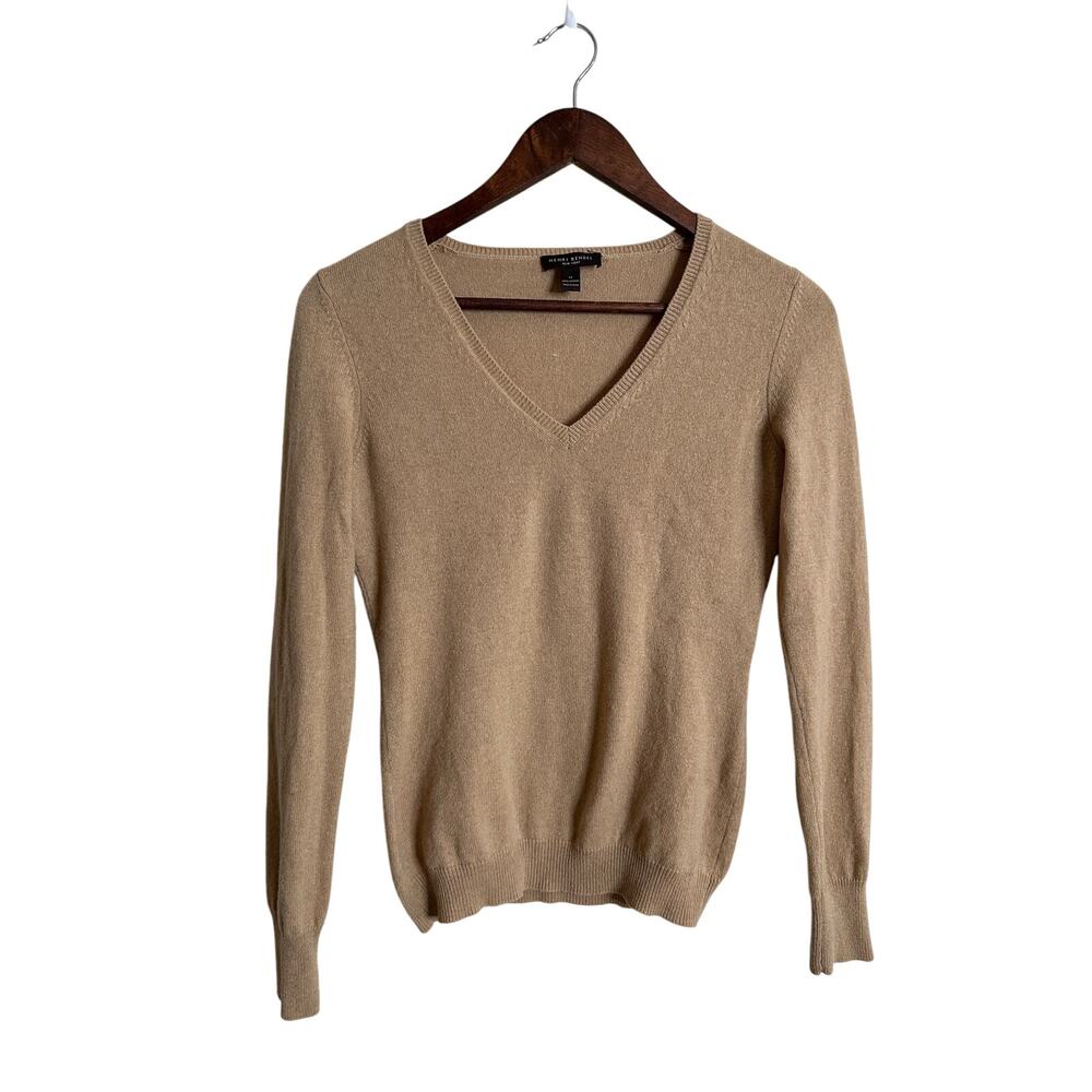 Henri Bendel V-Neck 100% Cashmere V-Neck Sweater Tan Silent Luxury Womans M